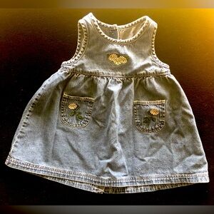 Jean Denim Dress 12M Save The Children Newton Daisy Floral Embroidered Chambray